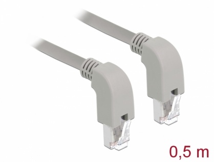 Cablu de retea RJ45 cat 6A S/FTP unghi jos 0.5m Gri, Delock 85876